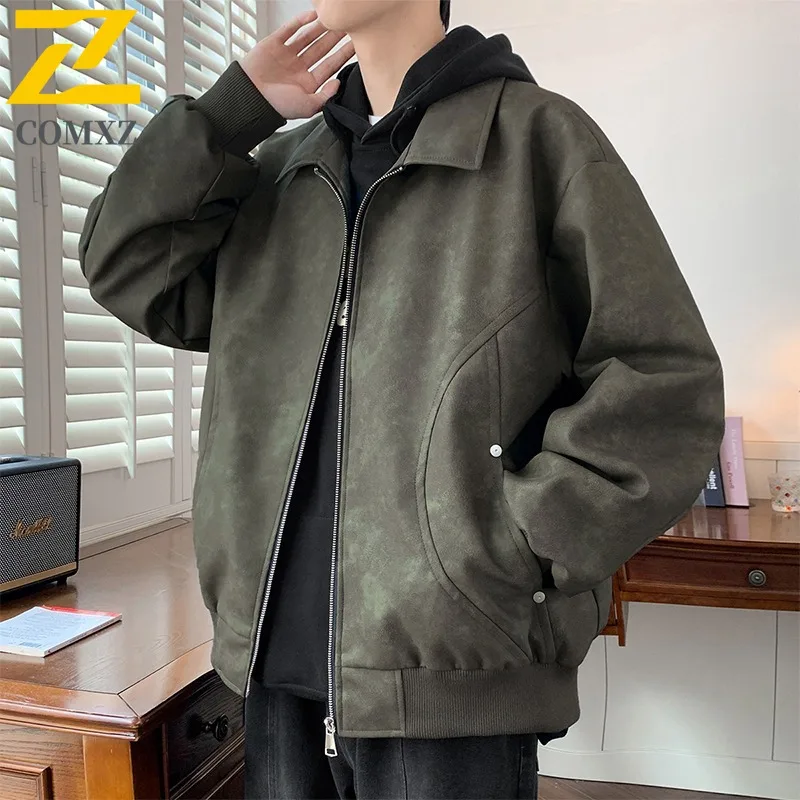 

COMXZ 2025 Autumn Winter Big Size Men Clothing Original Source Factory PU Leather Handsome Casual Fashion Workwear Style Jacket