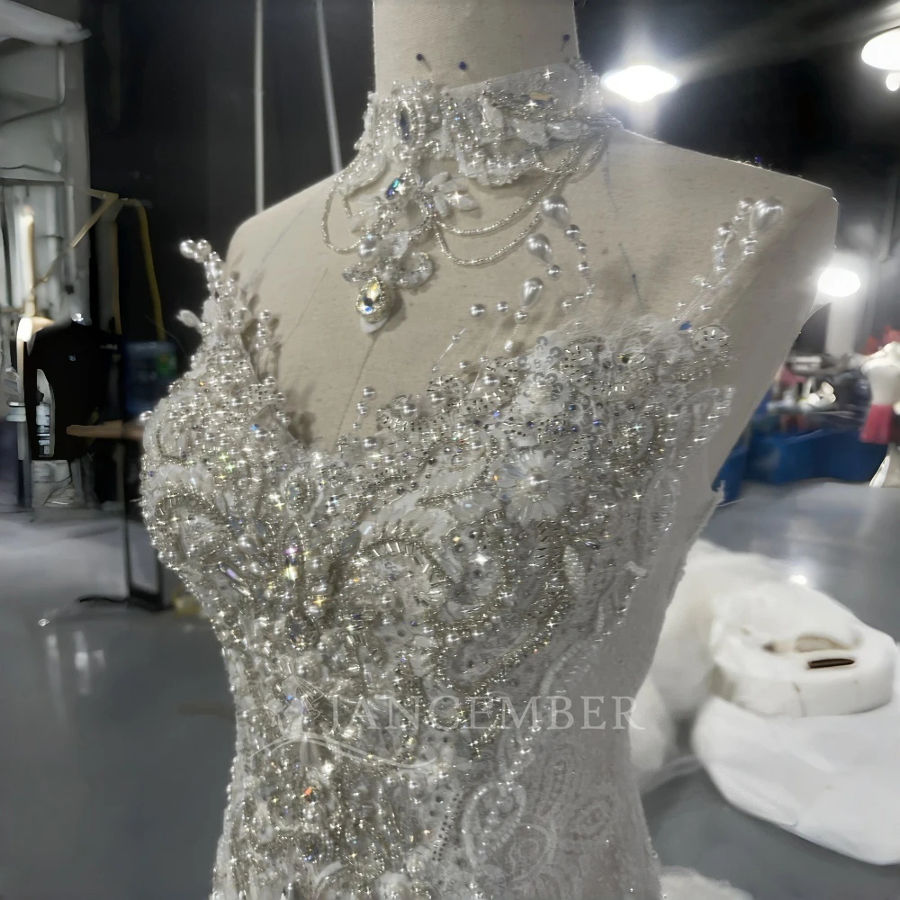 Vestido de novia de sirena de lujo personalizado exquisito sin tirantes con lentejuelas y cuentas sin mangas vestido de novia vestidos de novia robe de mariée