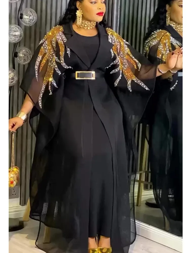 2 قطعة مجموعات الملابس الأفريقية للنساء Dashiki الماس وتتسابق ثوب حجم كبير تركيا فساتين حفلات الزفاف قفطان بوبو رداء #3