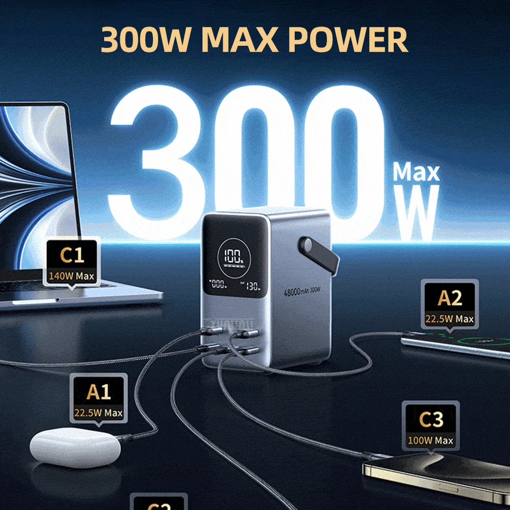 Powerbank 140W bidirectioneel snel opladen 48000mAh 300W uitgang lithium-ijzerfosfaat mobiele powerbank geschikt voor laptops