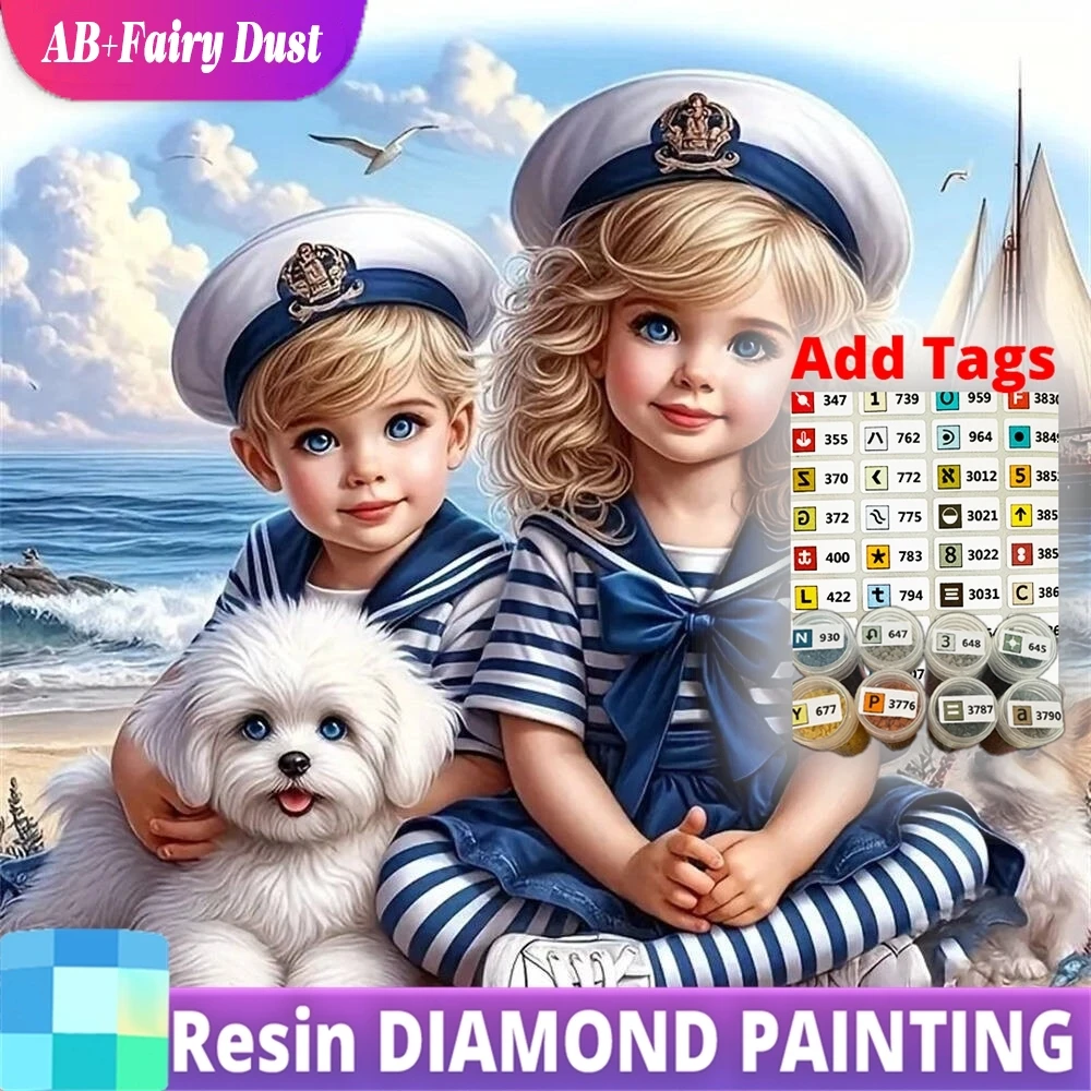 

Resin AB Fairy Dust Girl Diamond Embroidery Boy Portrait DIY Full Square Round Painting Dog Animal Mosaic Cartoon Handmade Hobby
