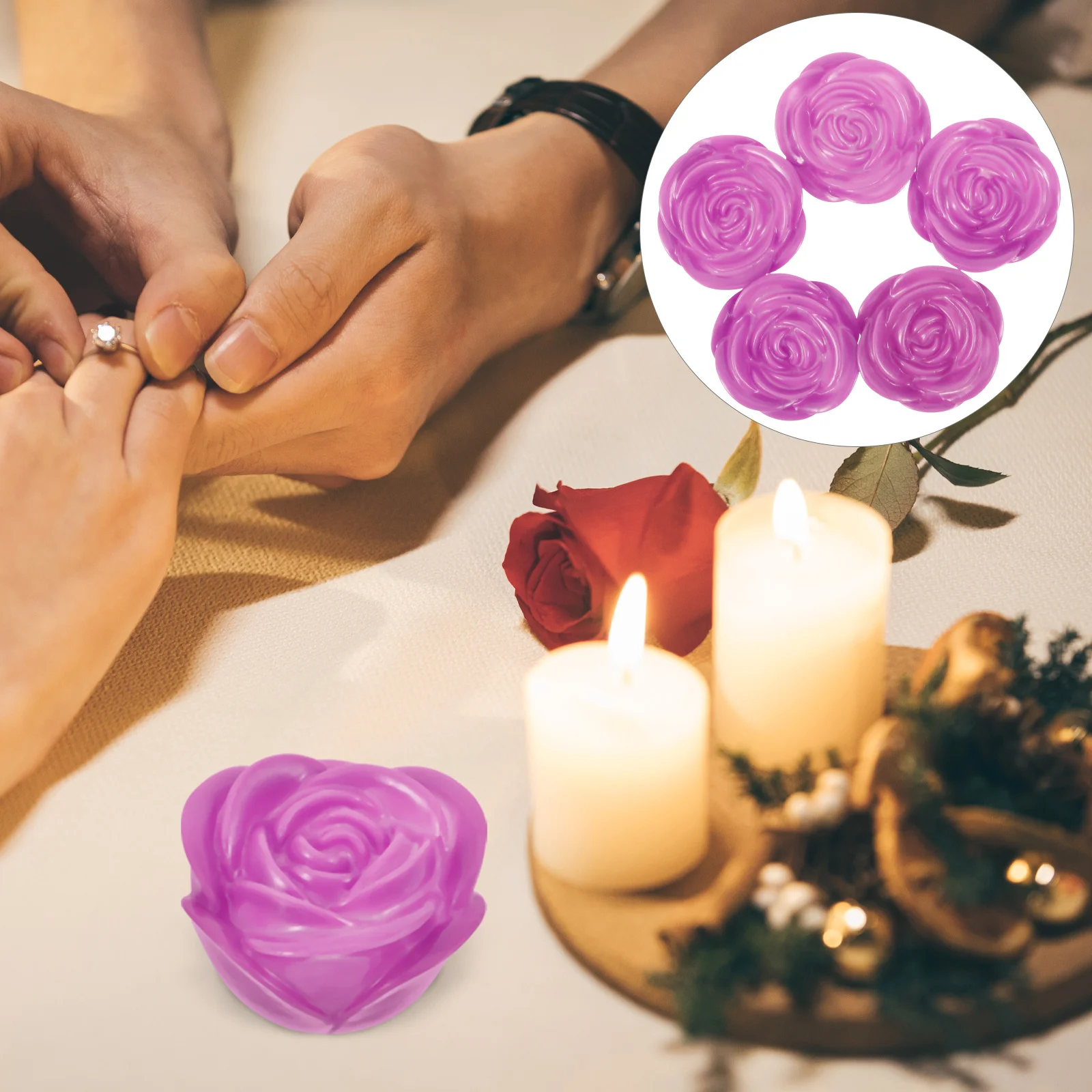 5 قطعة أضواء LED على شكل وردة مقلدة متعددة الألوان متغيرة أضواء الديكور الرومانسية العائمة آمنة PVC لحفل الزفاف #4