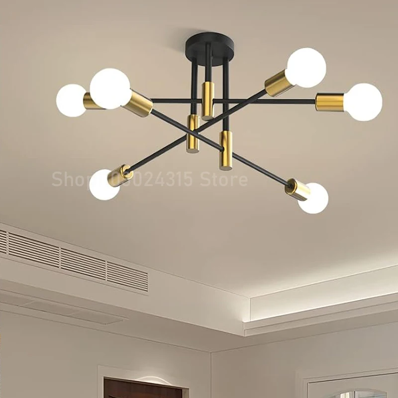 Lampadario a soffitto semplice ramo moderno nordico E27 nero oro LED plafoniera ristorante corridoio balcone illuminazione del corridoio