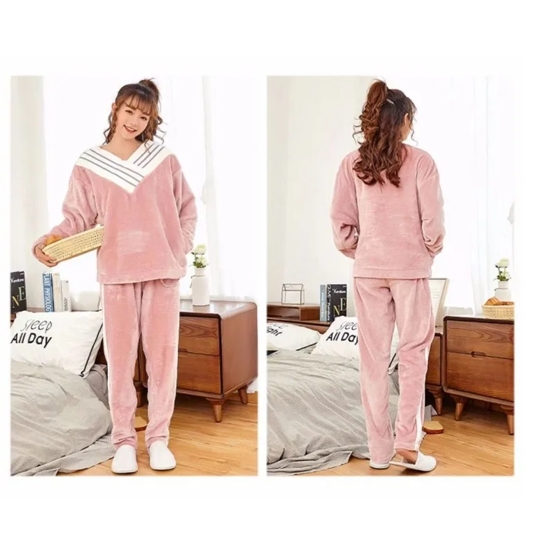 Pajamas female Spring autumn Can be worn outside Young beautiful plus velvet thickened high appearance level lazy loose version