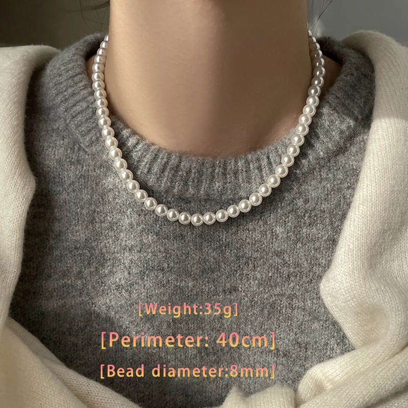 Mädchen-Halskette mit weißer Perle, magnetisch, runde Schnalle, Perlenkette, 2024, neue Schlüsselbeinkette, eleganter Schmuck für Frauen – Detail 5