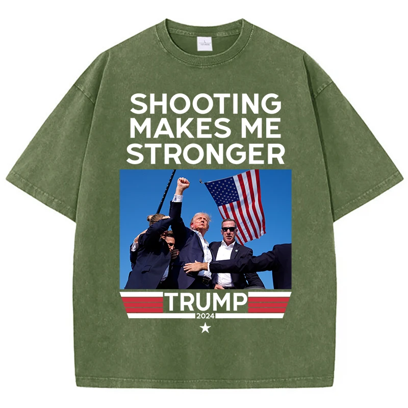 

Donald Trump Shooting Makes Me Stronger Male Tshirt Summer American Retro Cotton Tees Loose Short T Shirt Medium Strecth