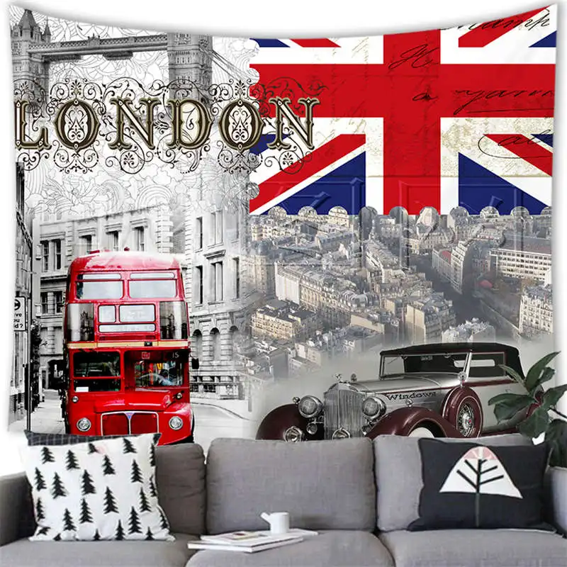 Retro London Paris Tapestry Wall Hanging England Style Decor Tapestry London Art Party Home Decoration Bedroom Background Wall