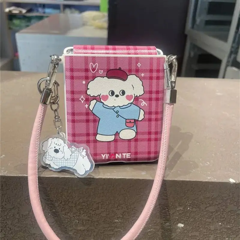Korean Cute Cartoon Teddy Rose Hinge Case For Samsung Galaxy Z Flip6 Case Z Flip5 4 3 Cover Xiaomi Mix Flip Razr50 Ultra Cover