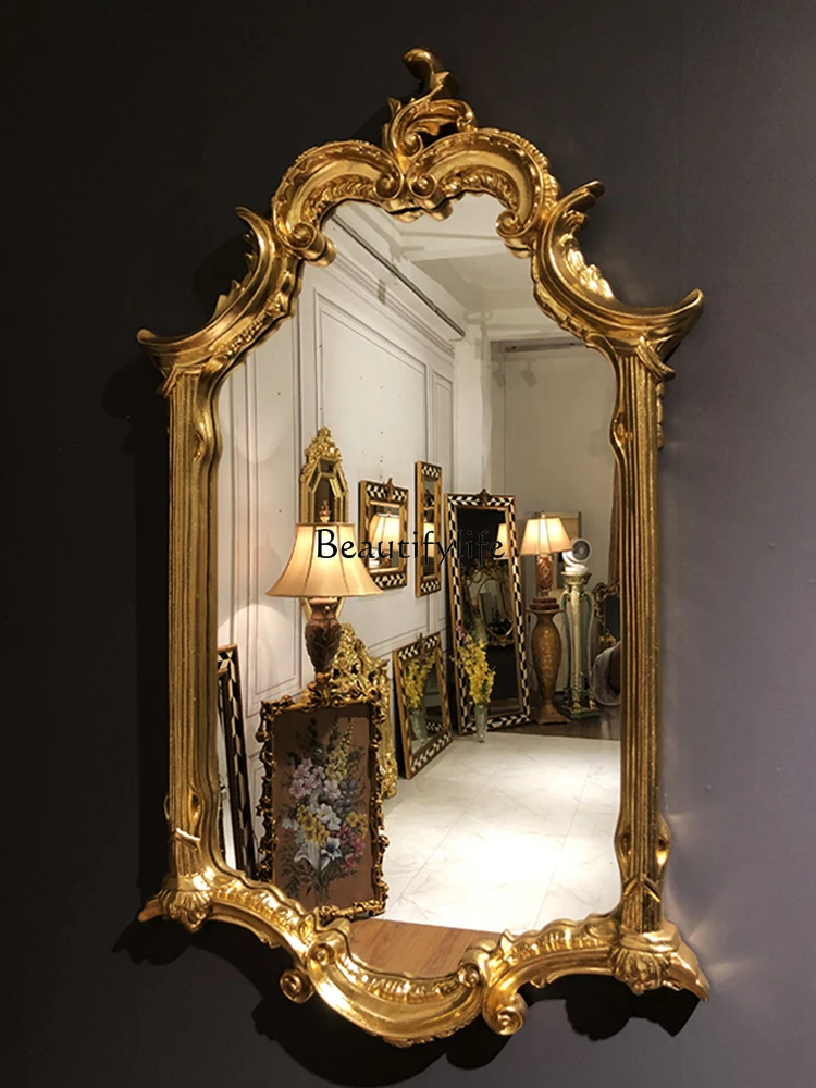 European-Style Vintage Engraving Bathroom Vanity Mirror Wall Hanging French Entry Lux Wall Furnace Decorative Mirror