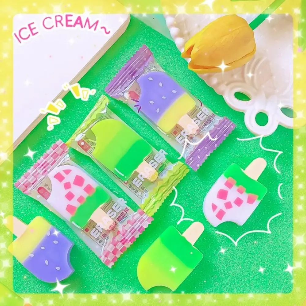 Traceless Cute Ice Cream Eraser Novelty Creative Popsicle Pencil Rubber Lovely Kawaii Wiping Eraser Students