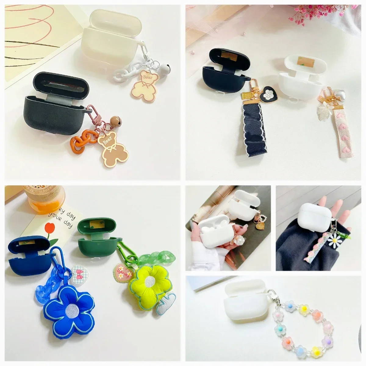 For EarFun Air 2 Case Fashion Flower Pendant Lanyard / Cute Bear Silicone Earphone Cover For EarFun Air2 cover