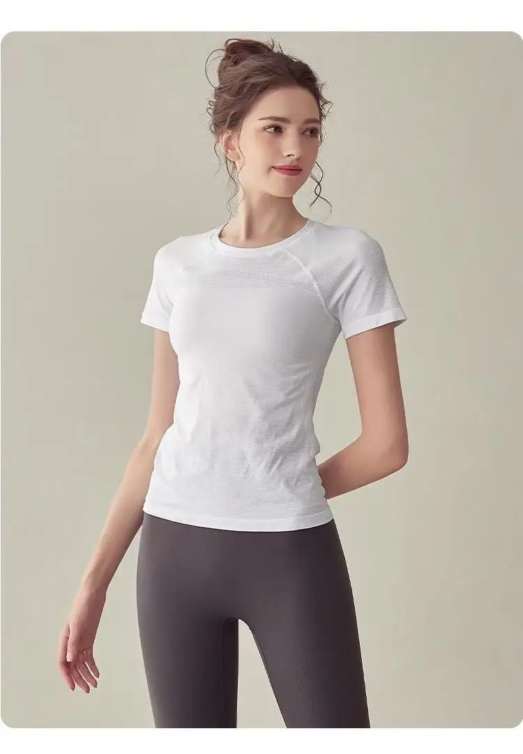 Sport-Tops Schnelltrocknend Damen Fitness Lauf-Yoga Kurzarm Feuchtigkeitsspendend Wundfreundlich Elastisch Atmungsaktives Yoga-Anzug T-Shirt – Detail 7