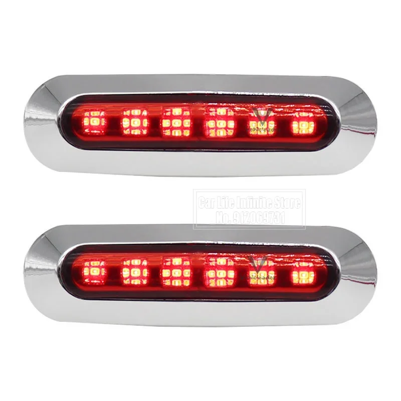 2x 12V-24V 6LED Chrome Bezel Side Marker Light Tail Lamp Auto Car Bus Truck Lorry Trailer Caravan Clearance Lights Tail Light