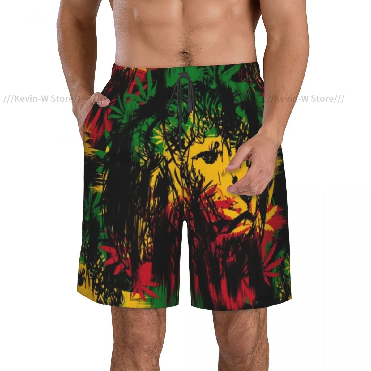 Quick Dry Summer Mens Swimwear Beach Board Short Briefs For Man Lion Rasta Print Swimming Trunk Beachwear