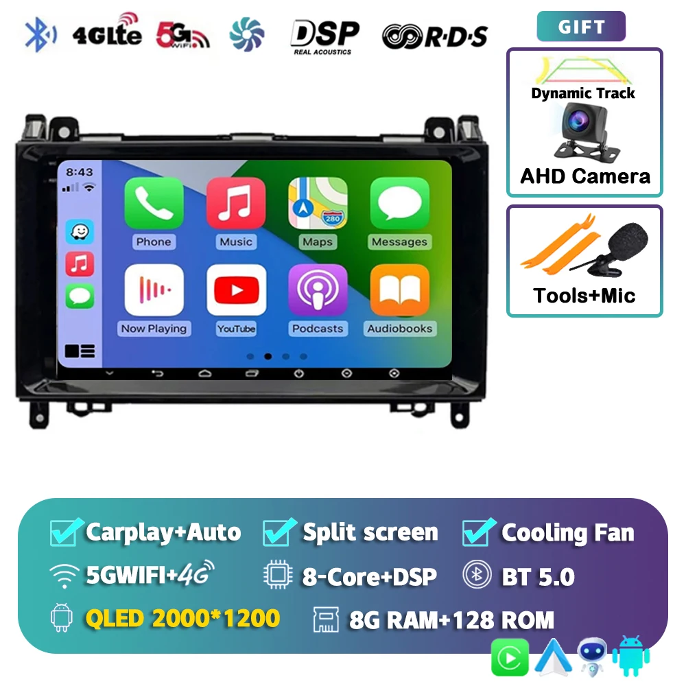 Android 15 Voor Benz Sprinter Volkswagen Crafter 2006-2016 2K QLED Android Autoradio Multimedia Video Player GPS stereo CarPlay
