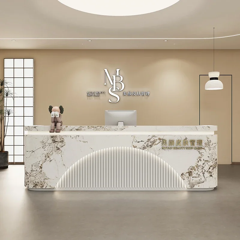 مكتب الاستقبال، مركز العملاء، طاولة الاستقبال الحديثة، الأثاث الفاخر، منبر جمالي، مخبز بسيط، عمود وردي رخيص