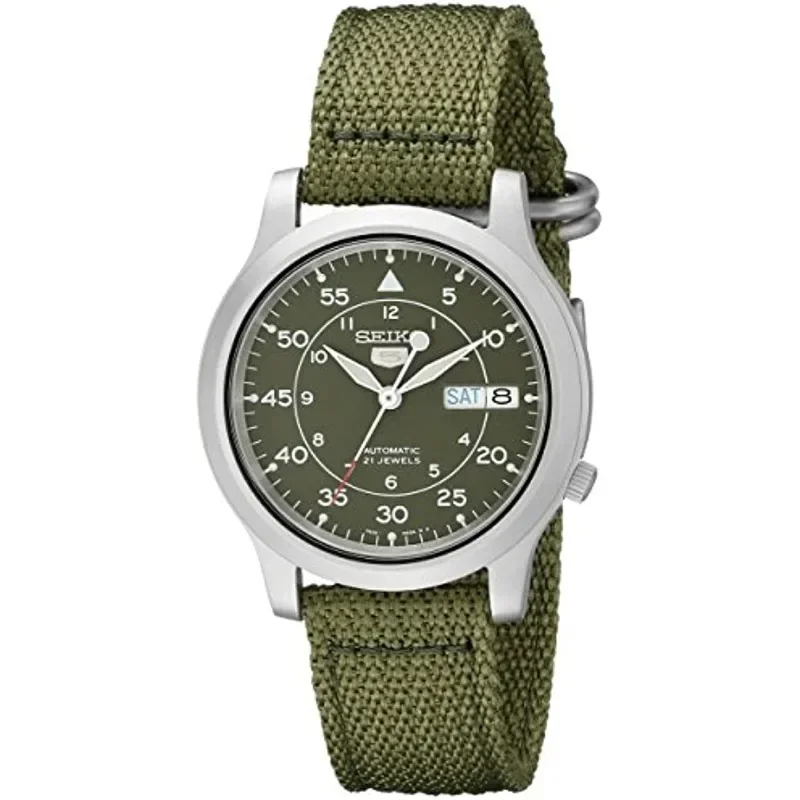 Original SEIKO Watches for Men\'s 5 Automatic Stainless Steel Watch with Green Canvas Quartz Luxuy SNK805 Waterproof Wristwatch