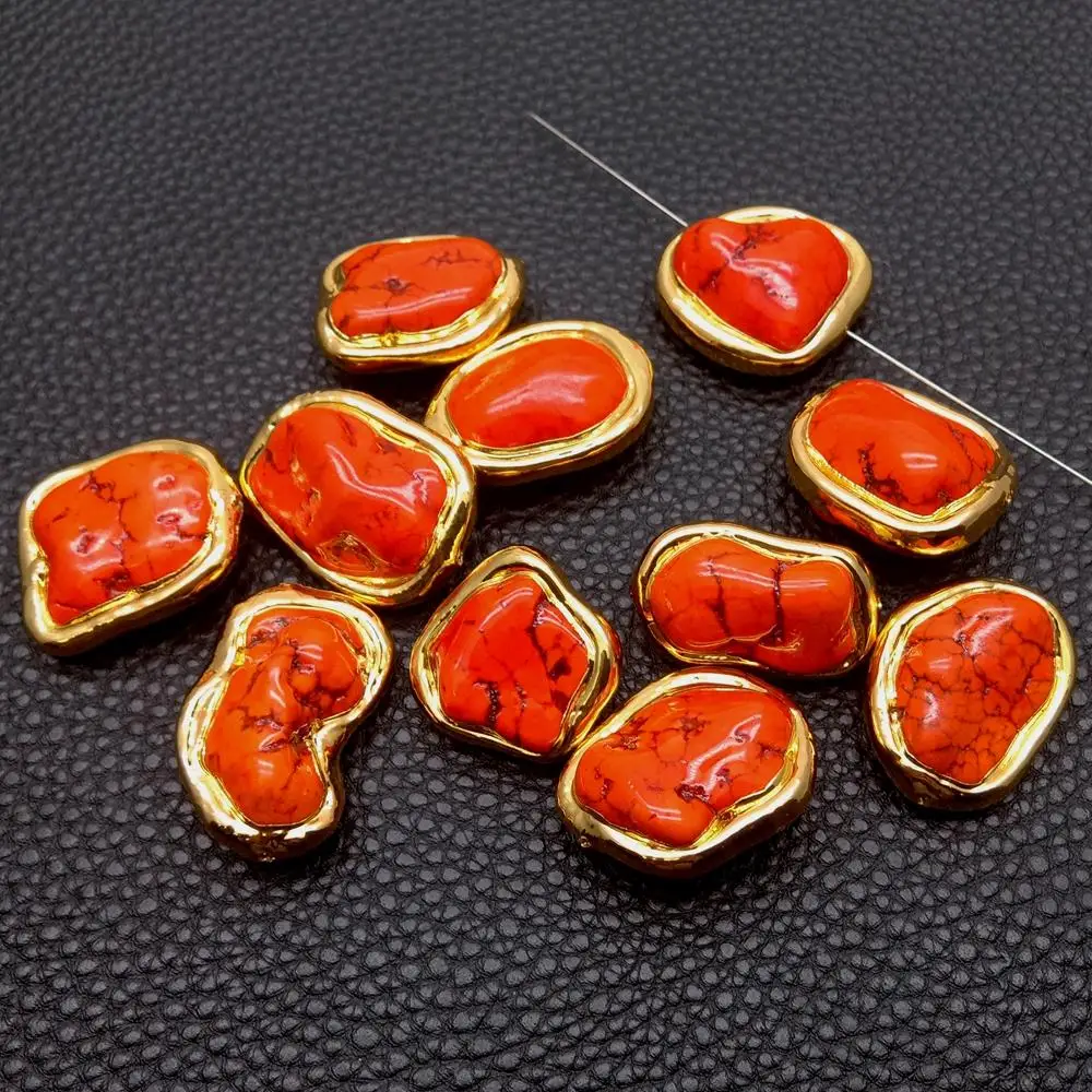 

10 Pcs Orange Turquoise Gold Electroplated Loose Beads