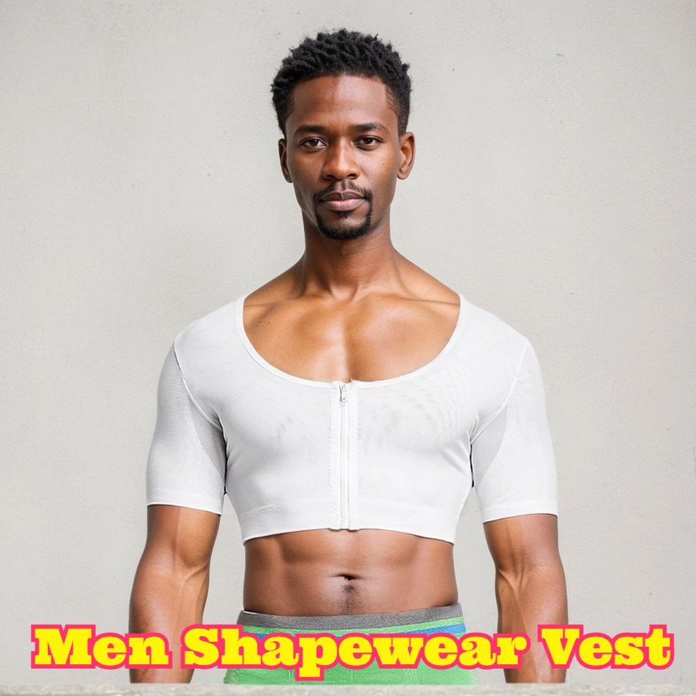 

Men Shapewear Vest Hook and Eye Closure Chest Compression Mesh Posture Support Breathable Quick Dry Body Shaping Slimming Top