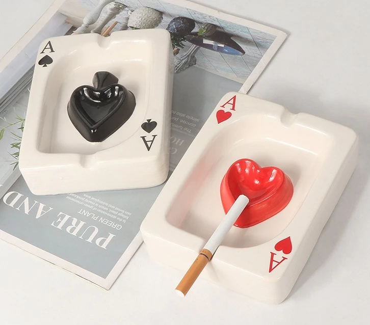 

Poker Shaped Ceramic Ashtray for Office and Home Use Simple and Fashionable Ceramic Ashtray