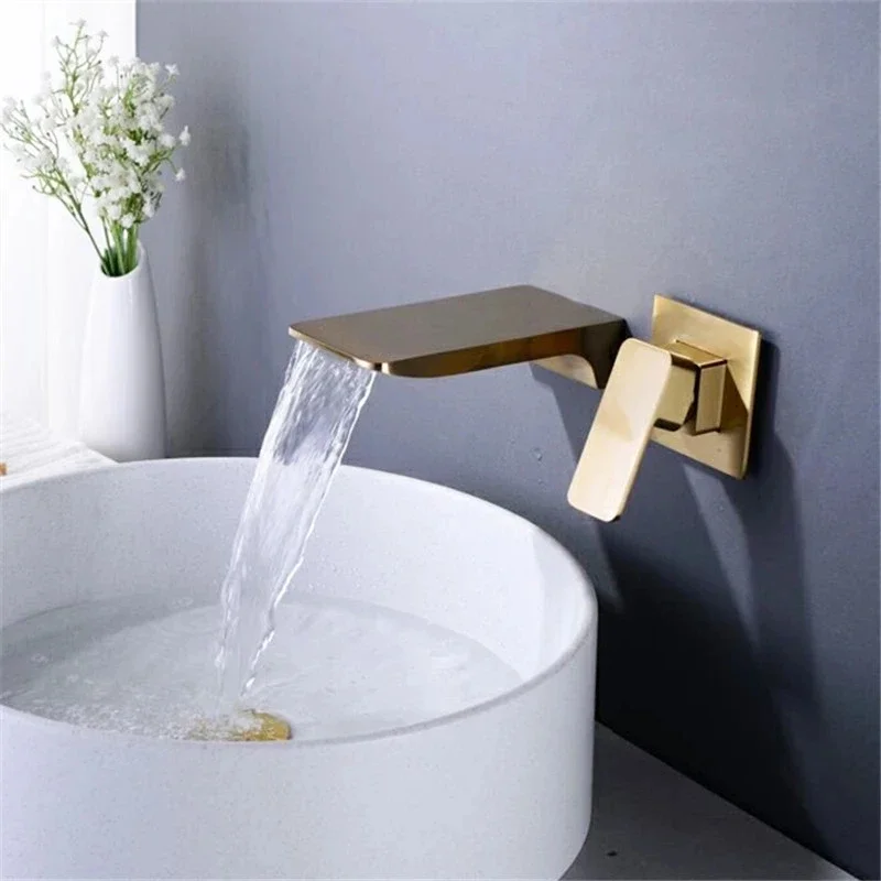 

Rose Gold Basin Faucet In Mounted Brushed Gold Bathroom Sink In-Wall Waterfall Tap Mixer Combination Blanoir