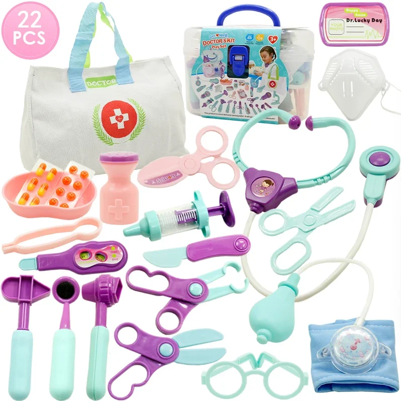Juego de Doctor de simulación para niños de 22 a 42 piezas, kit de juego de rol médico con muñeca bebé y herramientas para juegos educativos en casa