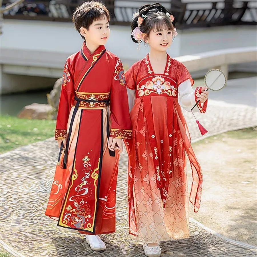 

Fashion Children's Ancient Costume Performance Clothes Hanfu for Boys And Girls Martial Arts Sle School orm