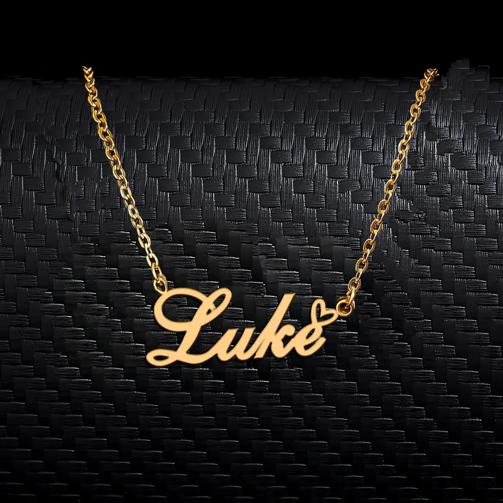 

AOLOSHOW Luke Heart Name Necklace Gold plated for Women Stainless Steel Engraved Flat Pendant Jewelry Gift
