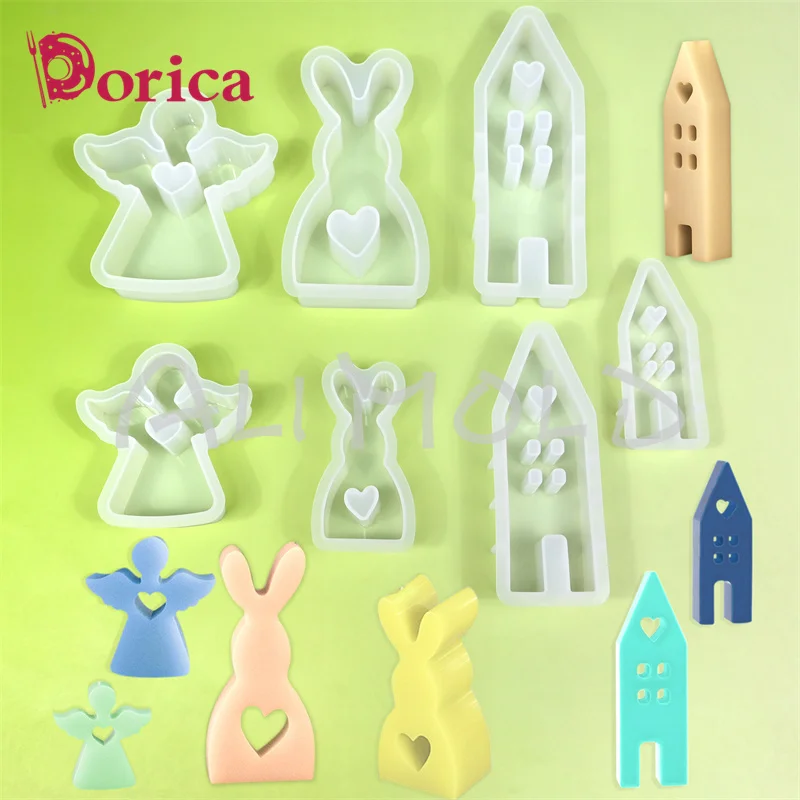 Dorica 3D Angle/House/Bunny Silicone Mold DIY Aroma Candle Gypsum Resin Mould Cake Decorating Tools Handmade Furniture Ornament