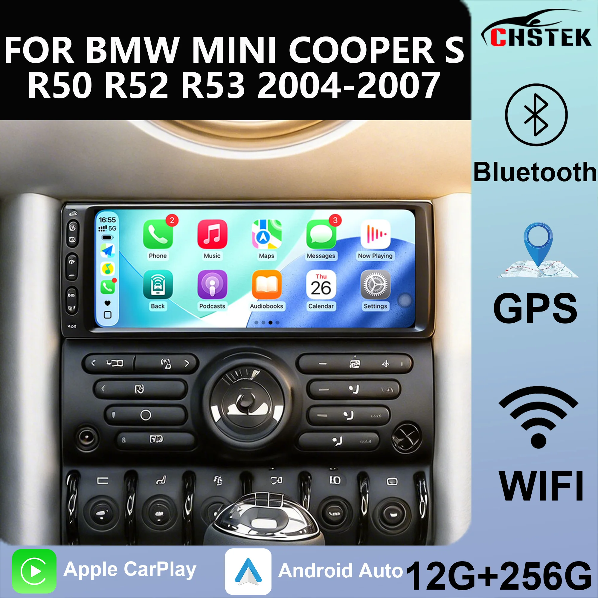 CHSTEK Carplay Android Car Radio For BMW Mini Cooper S R50 R52 R53 2004-2007 4G Touchscreen Bluetooth WiFi Multimedia Navigation