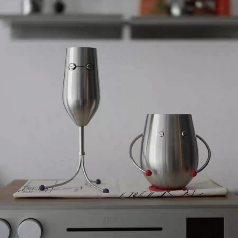 Elegant Stainless Steel Wine Glasses Modern Complete Drinkware Collection Luxury Housewarming Gift Unique Champagne Glasses
