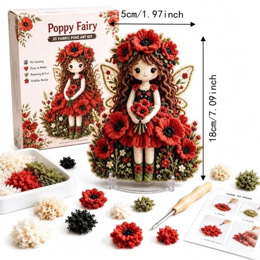 DIY Handmade Flower Fairy 3D Fabric Poke Art Kit Beginner Friendly Punch Tool Included Embroidery Craft Set Needlework Craft Kit