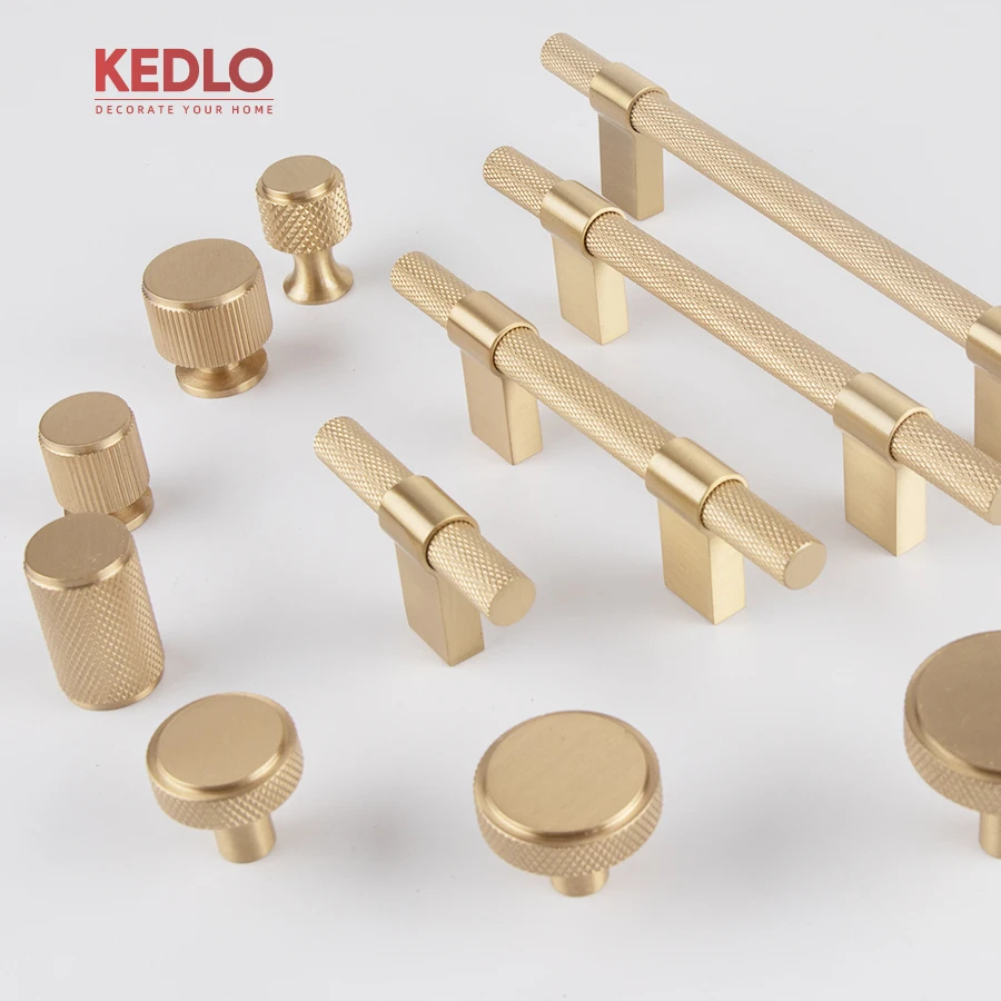 KEDLO Massiver Messinggriff mit Rändelung, klassisch, 500 mm, europäischer Luxusmöbelgriff, gebürstetes Messing, langer Griff – Detail 4