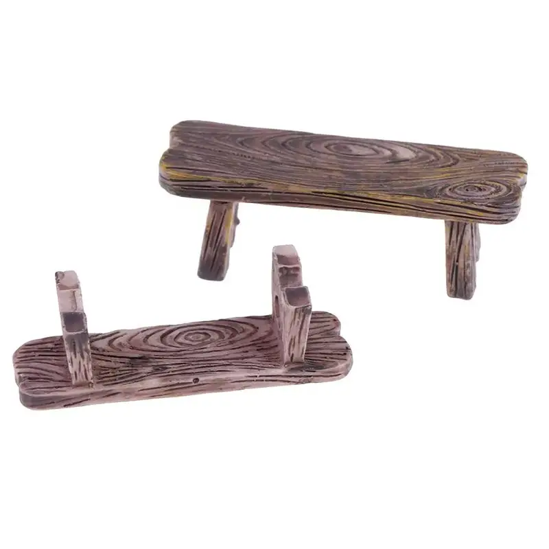 2PCs Mini Wood Bench Home Ornaments Figurines  DIY Aquarium/Dollhouse Decor