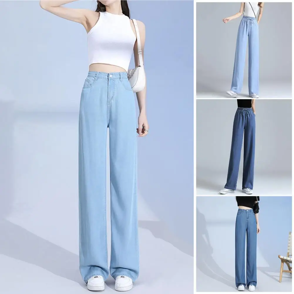 

Women Pants Stylish Women's High Waist Wide Leg Jeans with Pockets Stretchy Denim Pants for Commute Shopping Dating Elastic