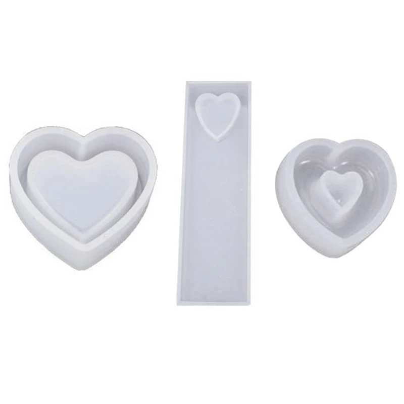 

3PCS Crystal Epoxy Resin Heart Shaped Box Hollow Pendant Bookmark Silicone Mould Handmade DIY Crafts Making Tools