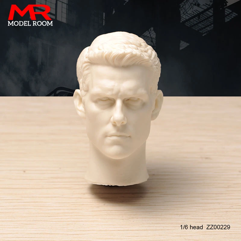 Unpainted 1/6 Scale Tom Cruise Head Sculpt PVC Male Head Carving Model Fit 12'' Soldier Action Figure Body Dolls for Fans DIY