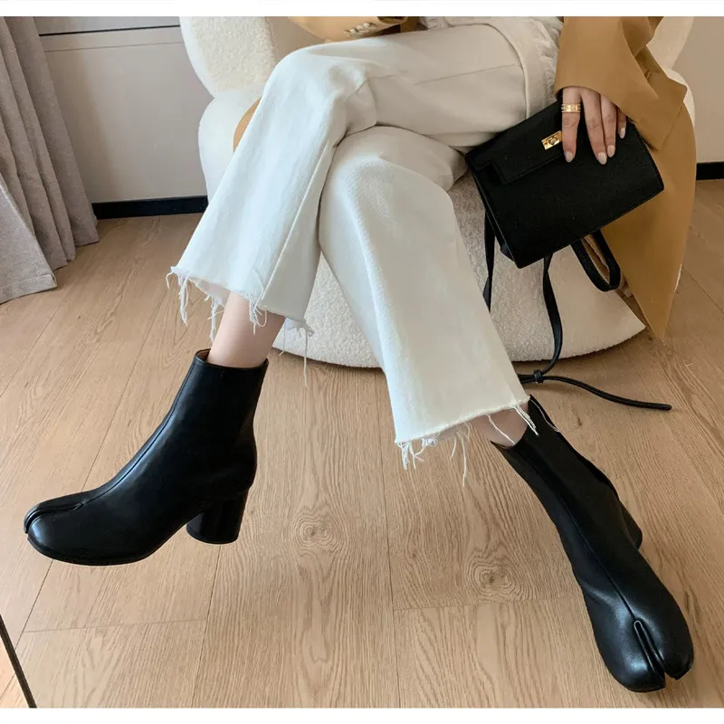 2026 Luxury Women Tabi Split Toe Genuine Leather Ankle Boots Chunky Block High Heel Booties Fall Winter Fashion Party Shoes image 4