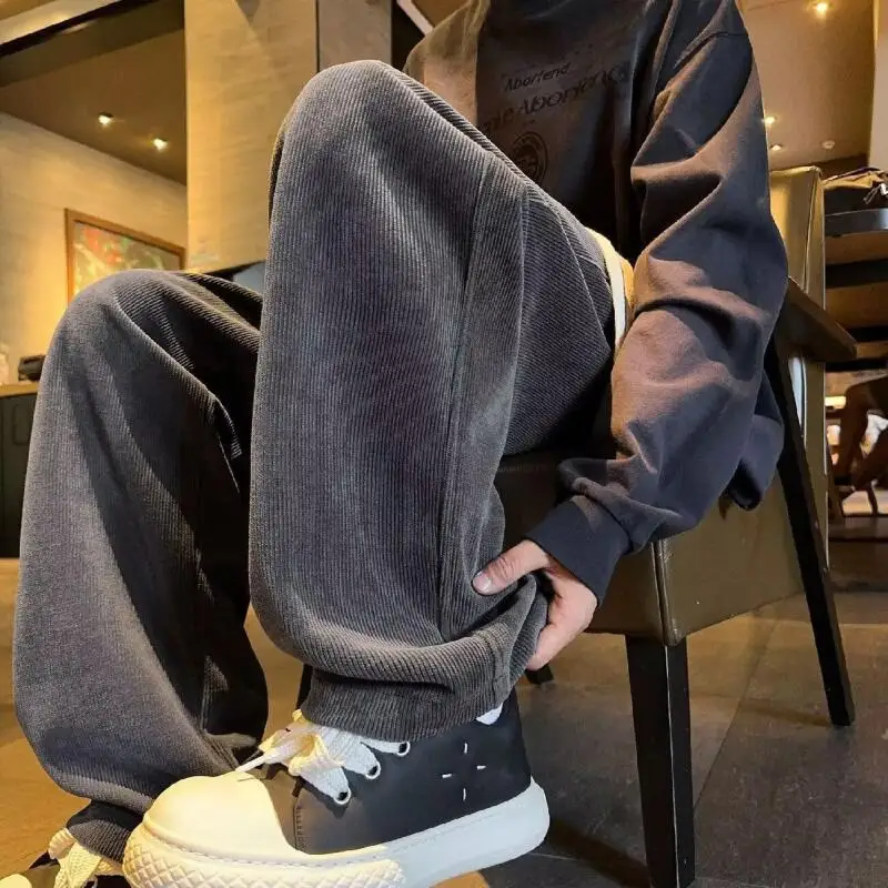 

Men's Pants Leisure Sportswear Elastic Pants Fleece-Lined for Warmth Winter Autumn Clothes Men's Fashionable Straight Leg Pants