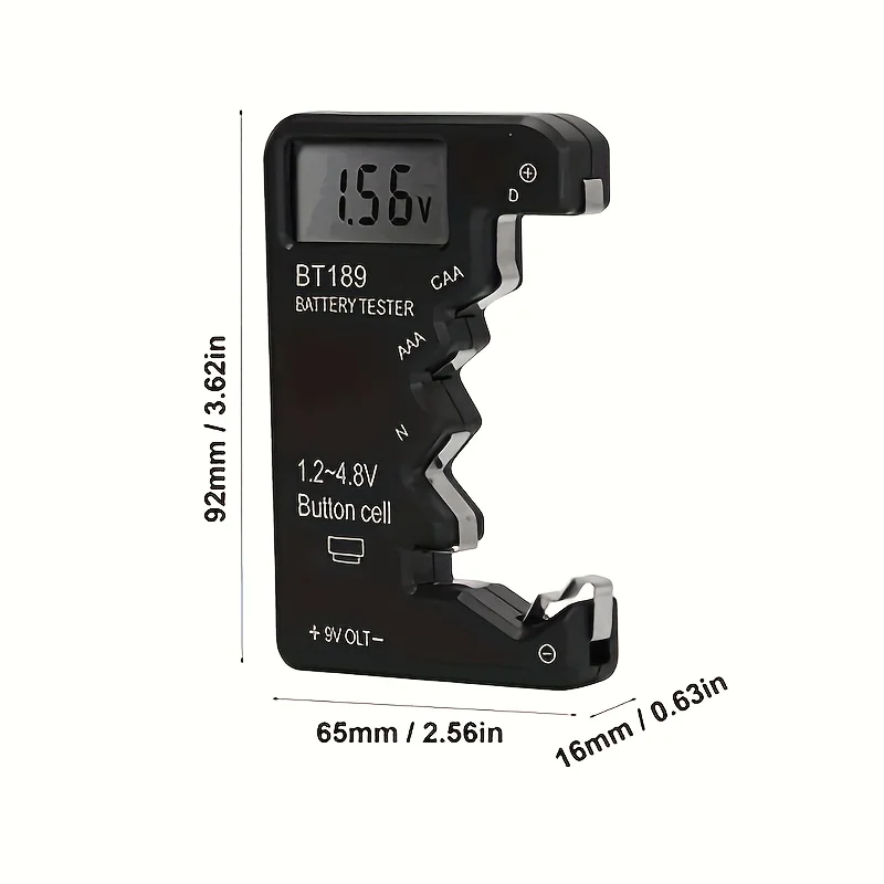 Battery checker, wide compatibility battery Liife checker LCD screen high precision 1.5V 3V 9V (black)