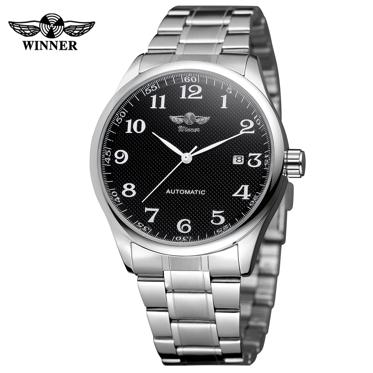 Luxury Automatic Self Wind Mechanical Watch Men's Stainless Steel Strap Black Dial Calendar Date Montre Homme Classic Wristwatch