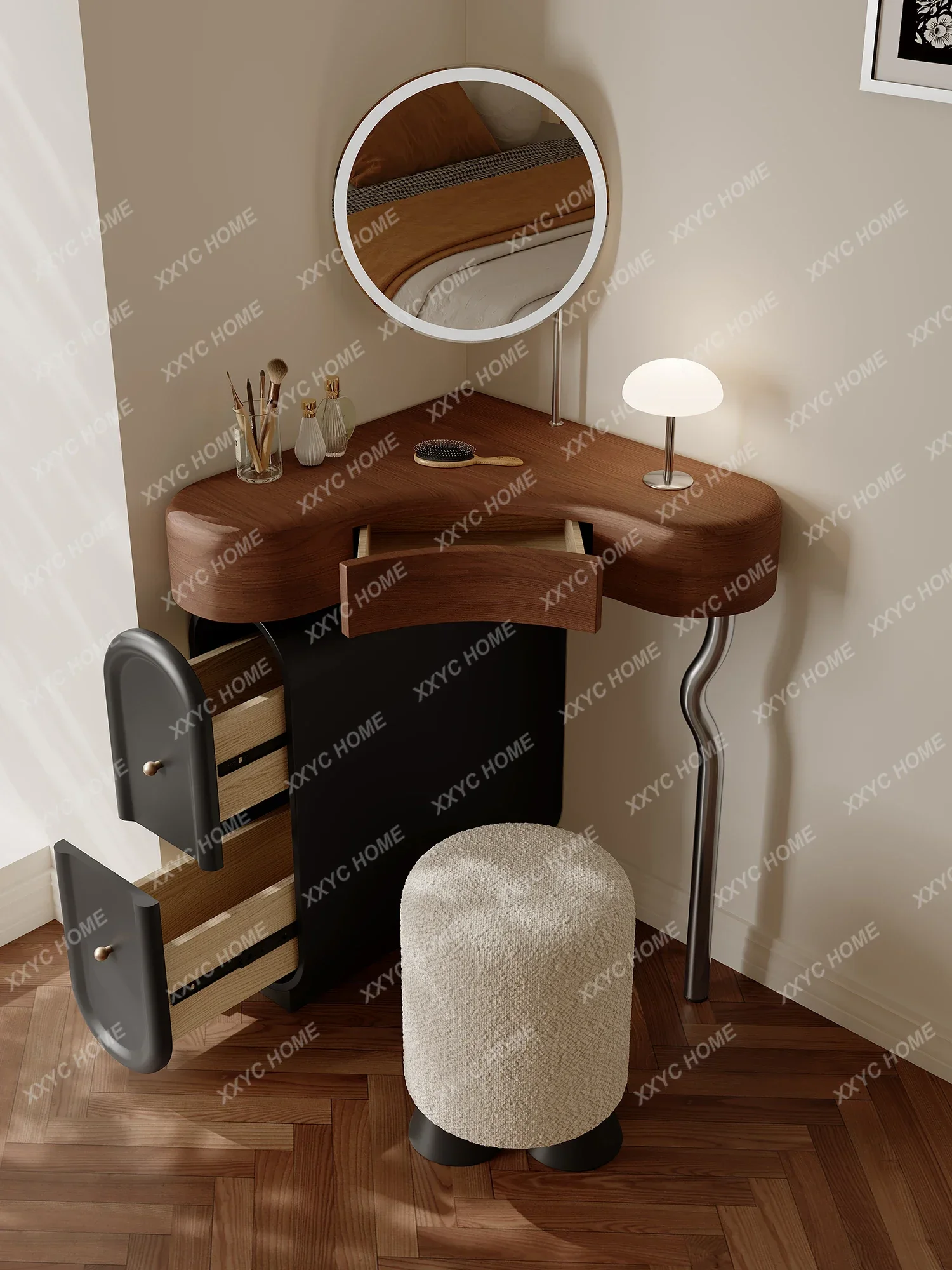 HHMedieval Minimalist Solid Wood Corner Dresser Storage Cabinet Small Apartment Bedroom Simple Design Corner Makeup Table
