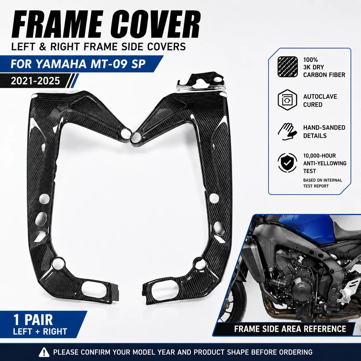 Frame Cover Side Panel Carbon Fiber Chassis Guard Frame Side Fairing Trim for Yamaha MT-09 SP MT09 SP 2021-2025 Moto Parts