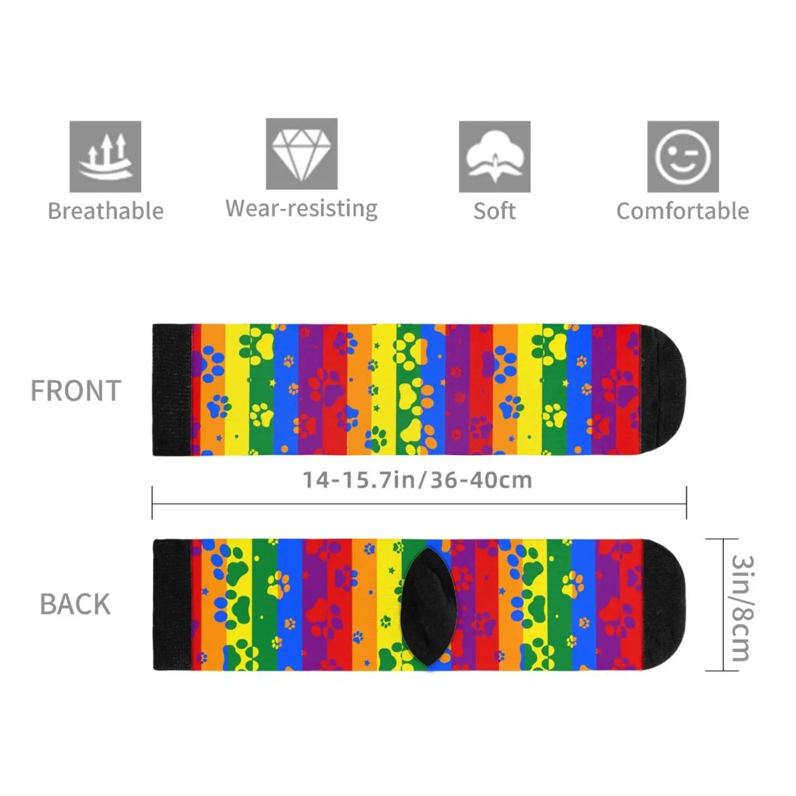 Gay Pride Regenbogenfarbene Valentinstag-Hundepfotenabdrücke, lässig, lustig, Funky, Neuheit, modische Socken für Männer und Frauen