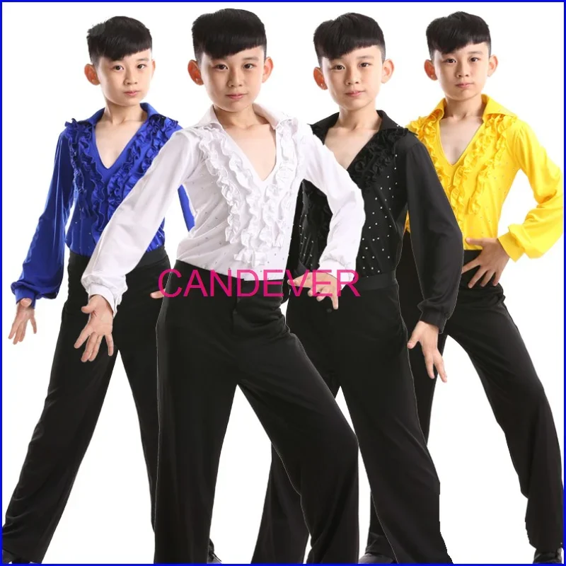 Boys Professional Latin Dance  shirts long sleeves Clothes Pants Costumes for Kids Competition Shows Salsa Ballroom Dancing Wear