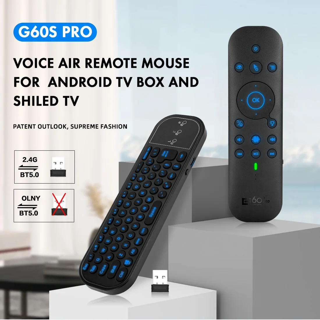 G60S Pro Air Mouse Wireless Voice Remote Control 2.4G Bluetooth-compatible Dual Mode IR Learning with Backlit for Computer TV