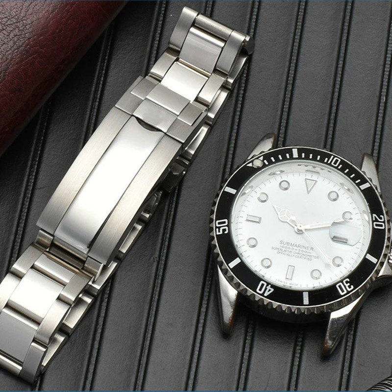 20mm Width 904L Solid Stainless Steel Watch Band Brushed Polished Oyster Bracelet Folding Buckle Glide Lock Clasp FOR RELOX SUB image 2