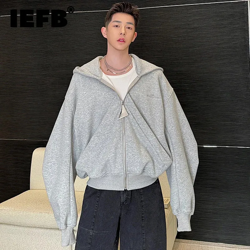 

IEFB Men's Hooded Sweatshirt Casual Patchwork Zipper Solid Color Male Hoodies Personality Men Clothing Spring New 2024 9C4788