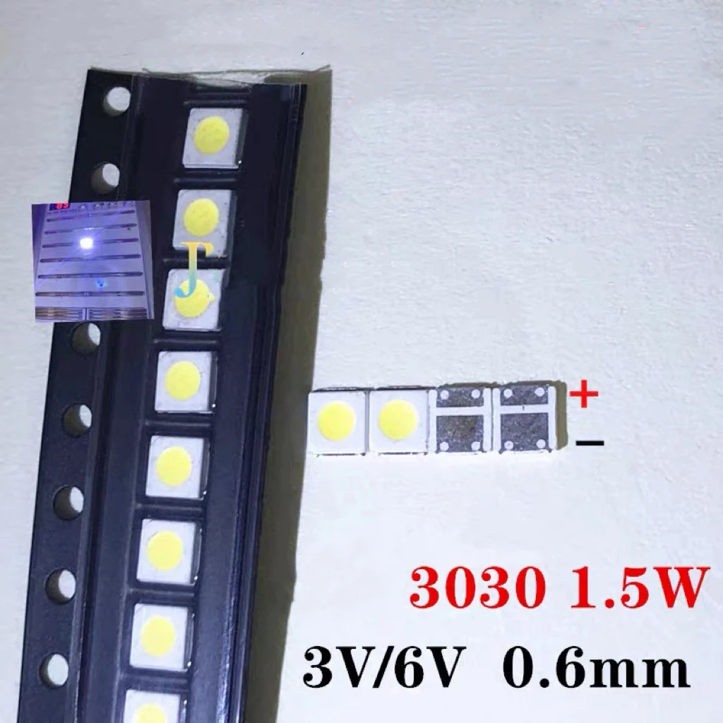 500pcs por lote  Grânulos de LED para aplicação Everlight TV Backlight, SMD, 3V, branco frio, 1.5W, 3030,