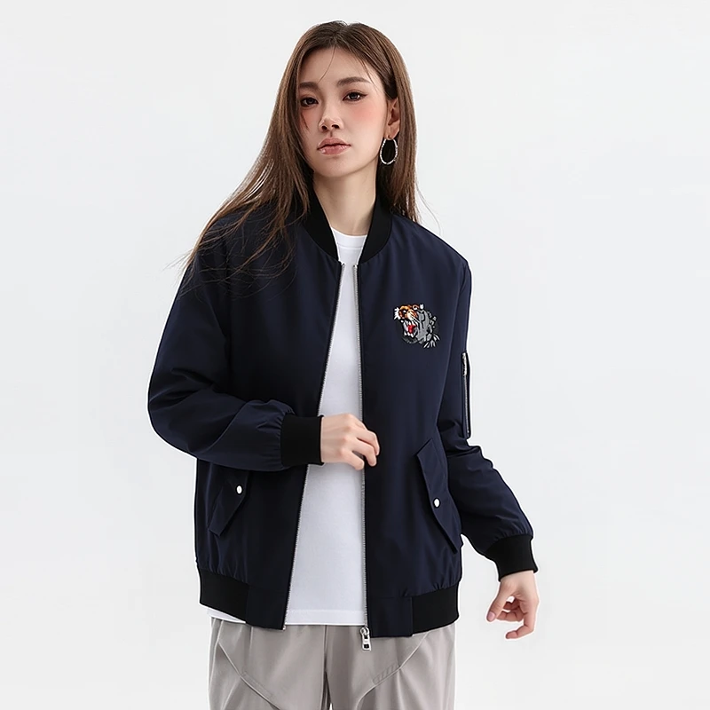 Homesick Spring Autumn Women's Jacket Simple Comfortable Fashion Embroidery Pattern Stand Collar Zipper Closure Long Sleeve